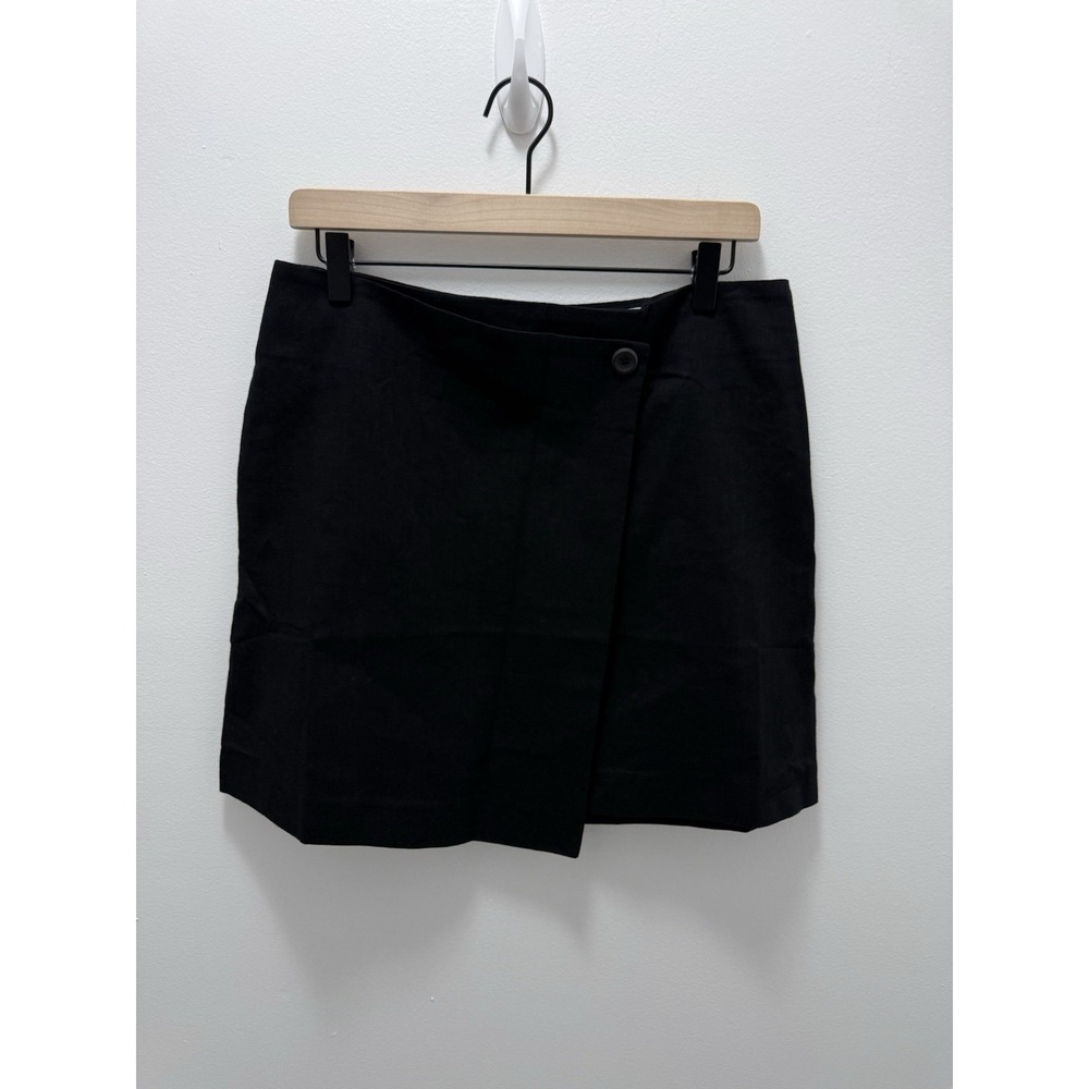 Calvin Klein Black Linen Blend Wrap Mini Skirt Women's Size 12 NWT
